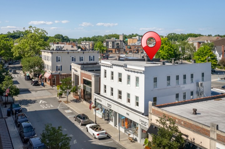 32-36 Purchase Street, Rye NY — Aerial of the building